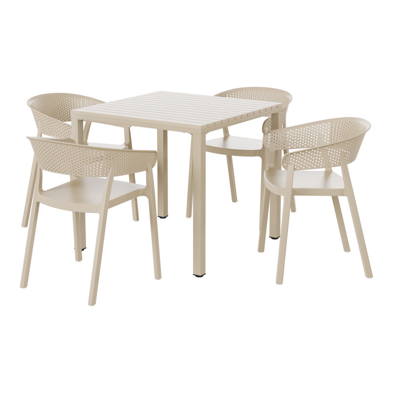 Ensemble repas carré pour 4 personnes, Beige