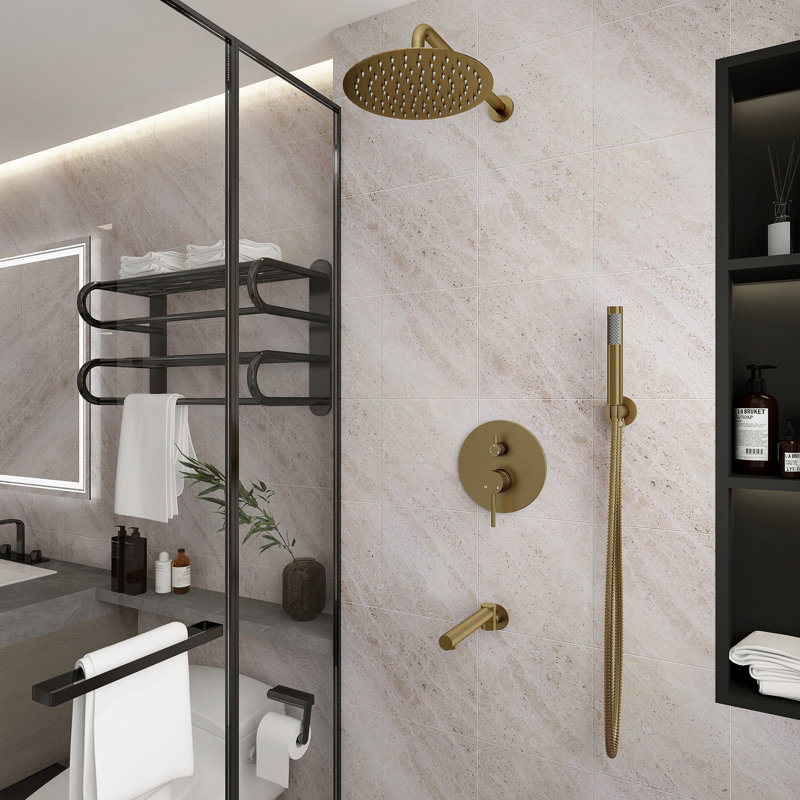 Brushed Gold Dual Rain Shower System with Handheld Spray