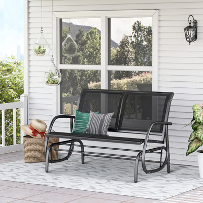 Fauteuil oscillant d'extérieur, 2 balancelles de patio doubles. Structure en acier thermolaqué. Tissu de toile confortable. Eau, séchage rapide, -. Meubles de porche de jardin arrière, noir. L 47,86 po x l 27,5 po