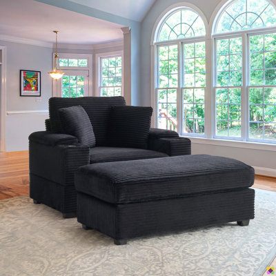 Atlai 42.12"W Luxury Corduroy Modular Chaise Lounge Chair, Storage Armrests, Cup Holders