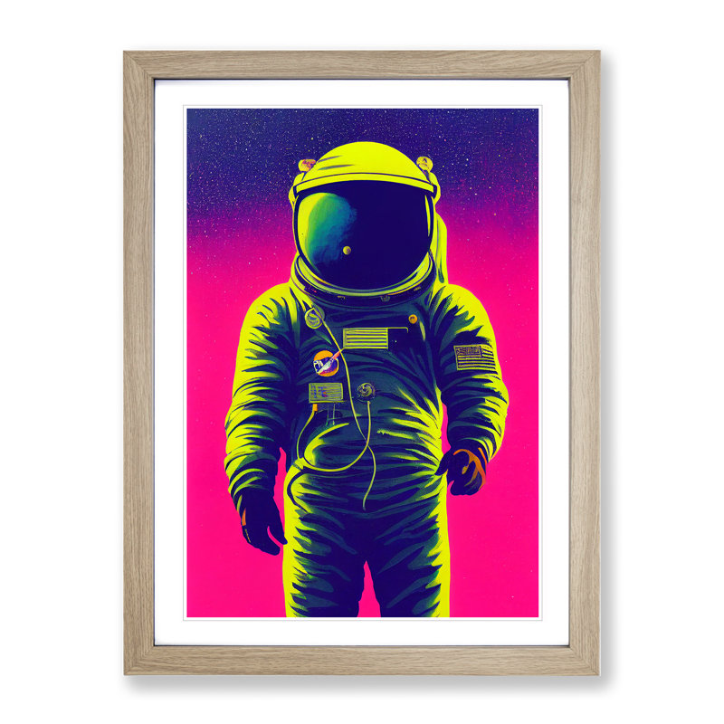 Daring Astronaut - Single Picture Frame Print, 64cm H x 46cm W x 2cm D, Oak