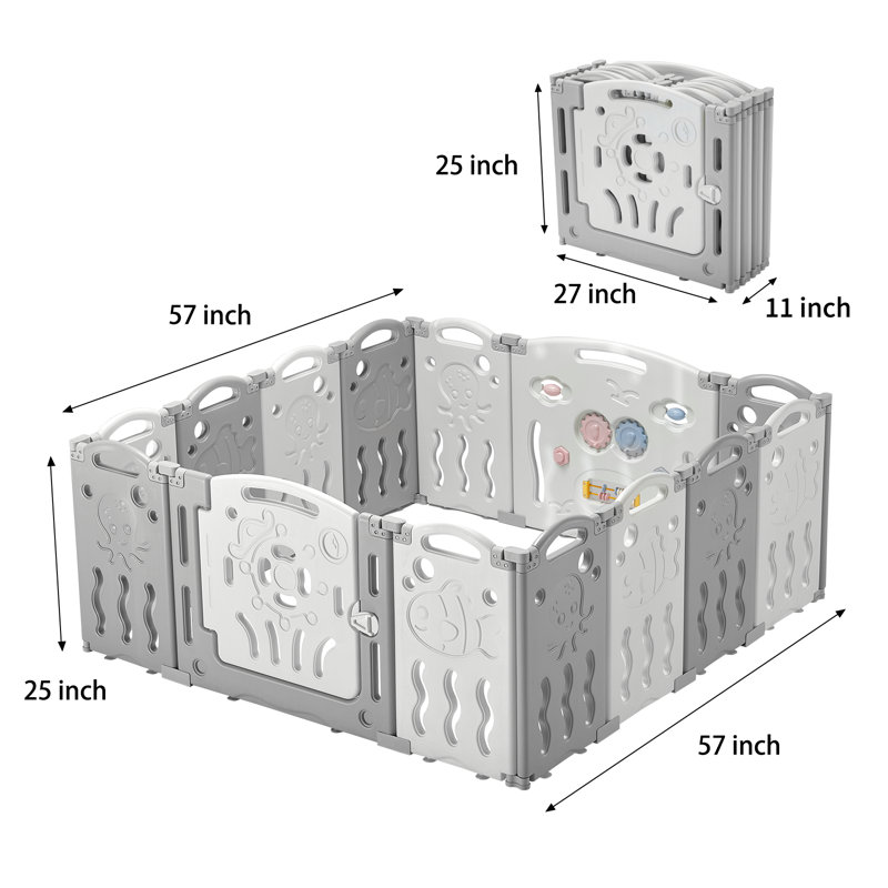 Centre d'activités pour enfants avec parc de jeu et barrière de sécurité Brile Albott, H 25 po x l 59 po x P 59 po, Gris