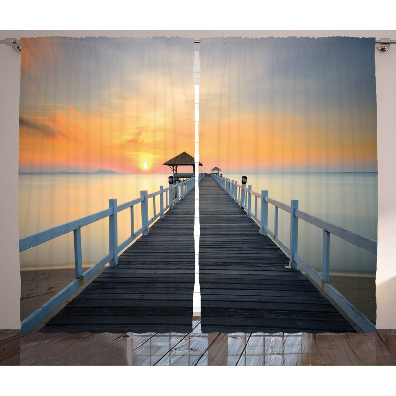 Landscape Sunset Decor Graphic Print Semi-Sheer Rod Pocket Curtain Panels, 54" W x 90" L