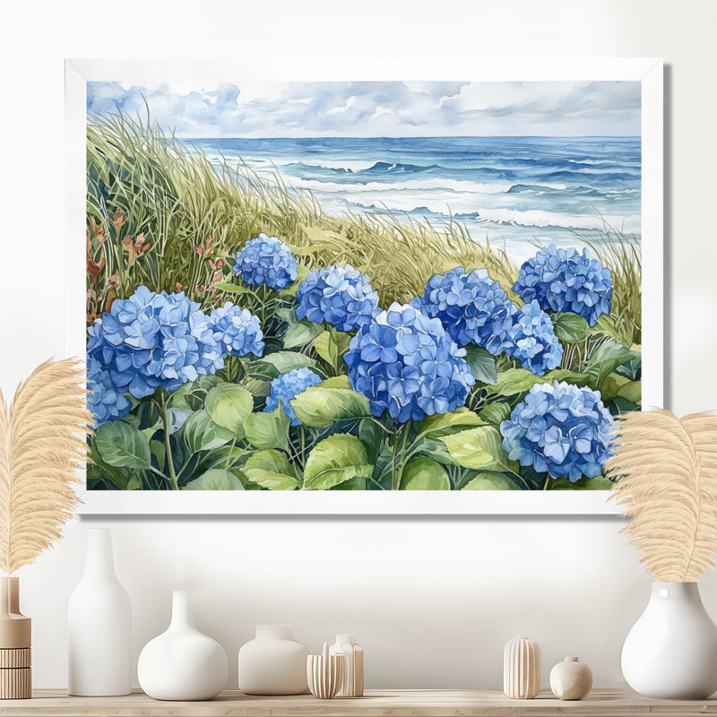 Hortensias dans le jardin côtier III - Hydrangées, reproductions encadrées, H 34 po x l 44 po, Blanc