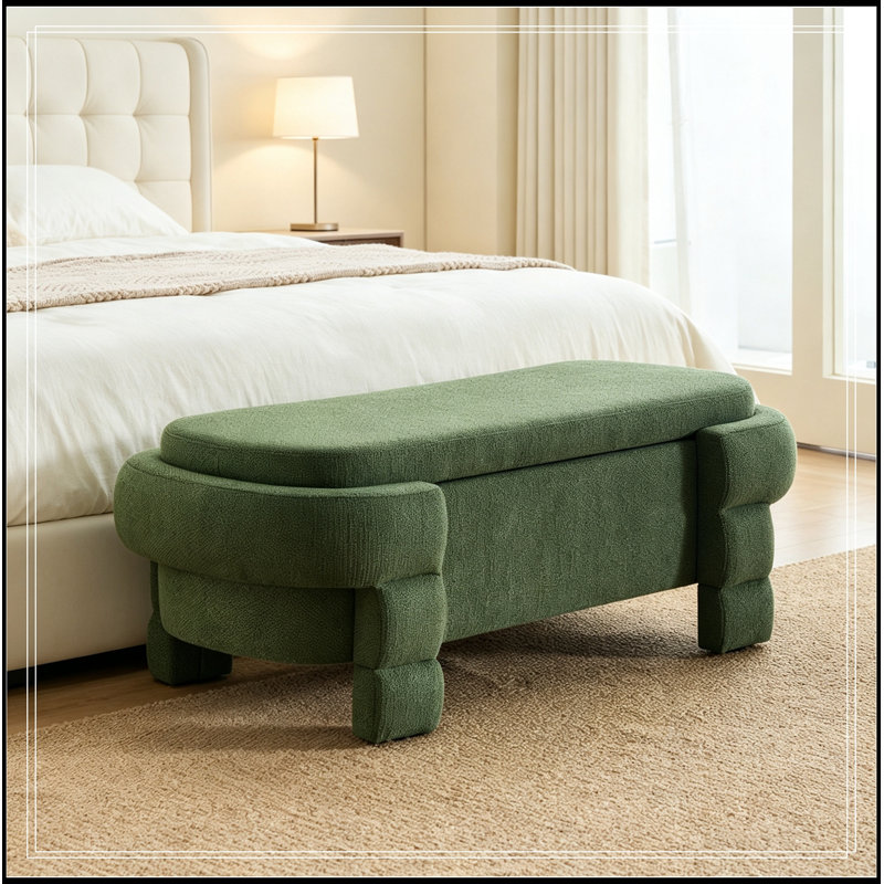 Banc rembourré avec rangement rabattable et pieds robustes, Vert