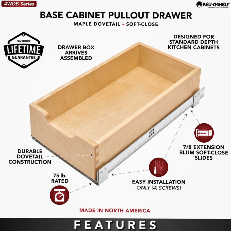 Tiroir d'armoire de cuisine 14,71 po Rev-A-Shelf avec fermeture en douceur, 4WDB-15SC-1