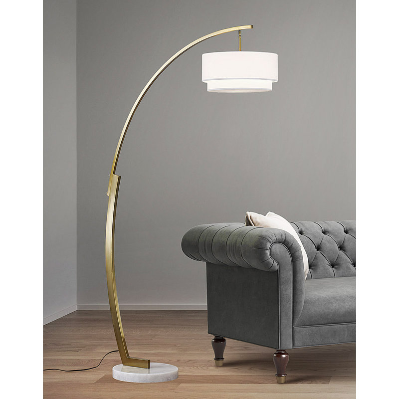 Emalia 81'' Arched Floor Lamp, Brushed Brass, White