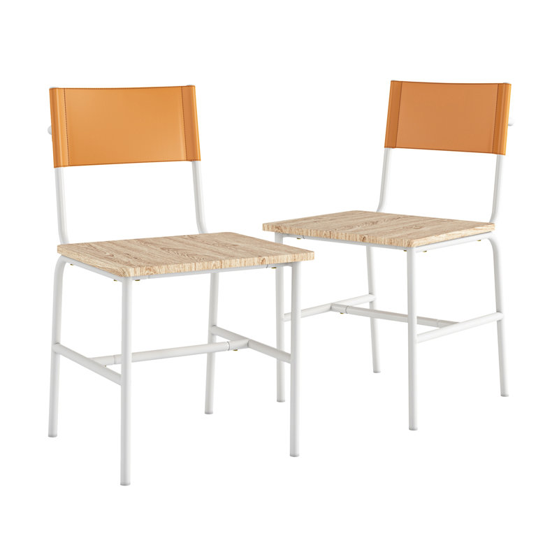 De 2 chaises de salle à manger blanches industrielles, dossier brun, faux siège, style maison, utilisation de chaise