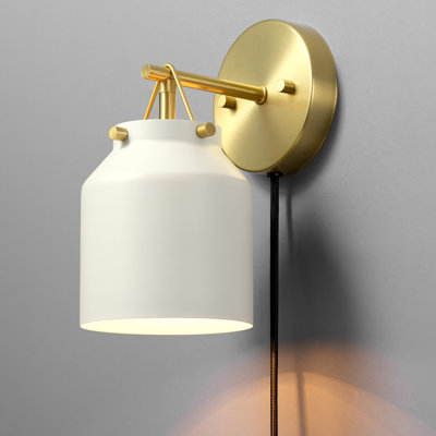Applique murale 1 lumière à brancher ou câblée blanc mat avec détails en laiton mat