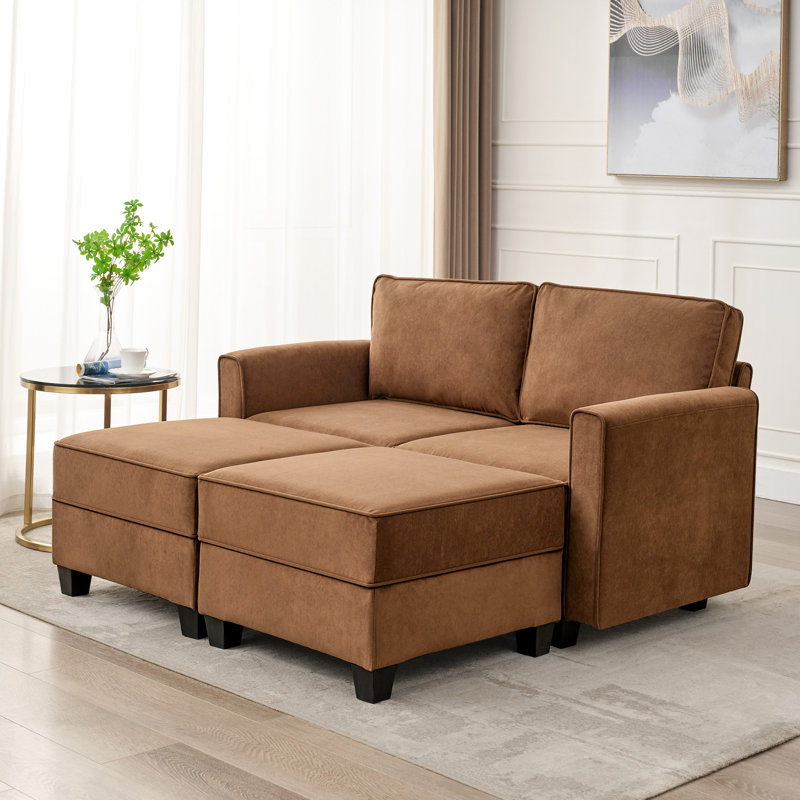Canapé modulaire 5 pièces Zhariya, Velours brun