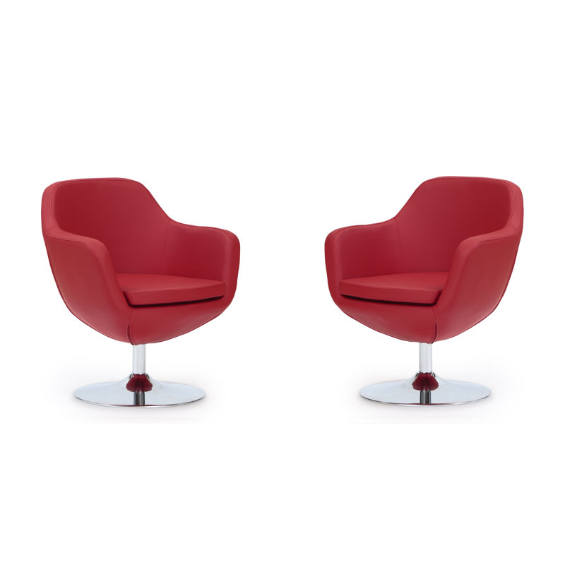 Fauteuil ballon pivotant rembourré en cuir Caisson, Similicuir rouge