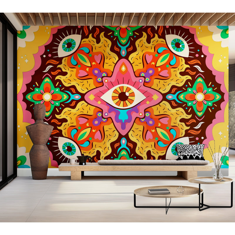 Papier peint de qualité supérieure - Motif psychédélique, L 96 po x l 120 po