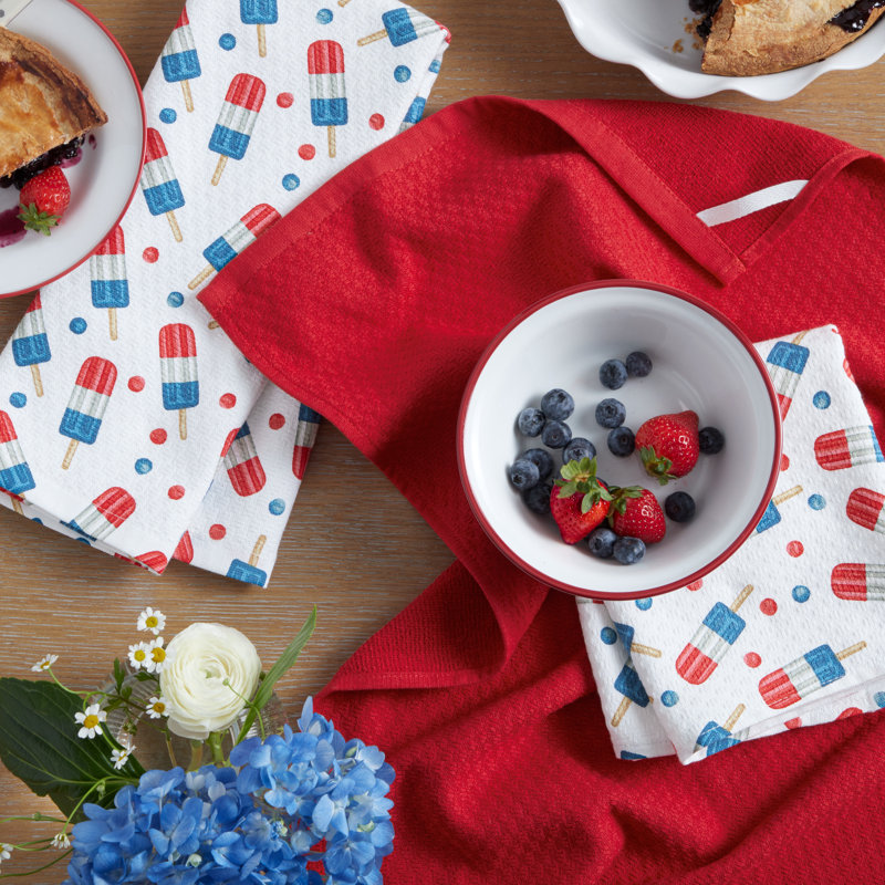 MARTHA STEWART Americana Stripesicle Kitchen Towel Set, Red/White/Blue