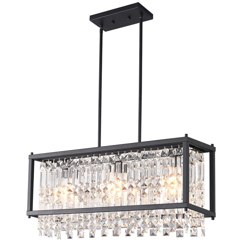 Metal Crystal Industrial Farmhouse Chandelier Dining Room Lighting Fixtures Suitable For Kitchen Island, Dining Room, Living Room
