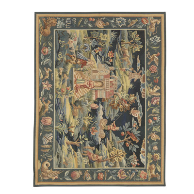 Hand-Knotted High-Quality Blue and Green Area Rug