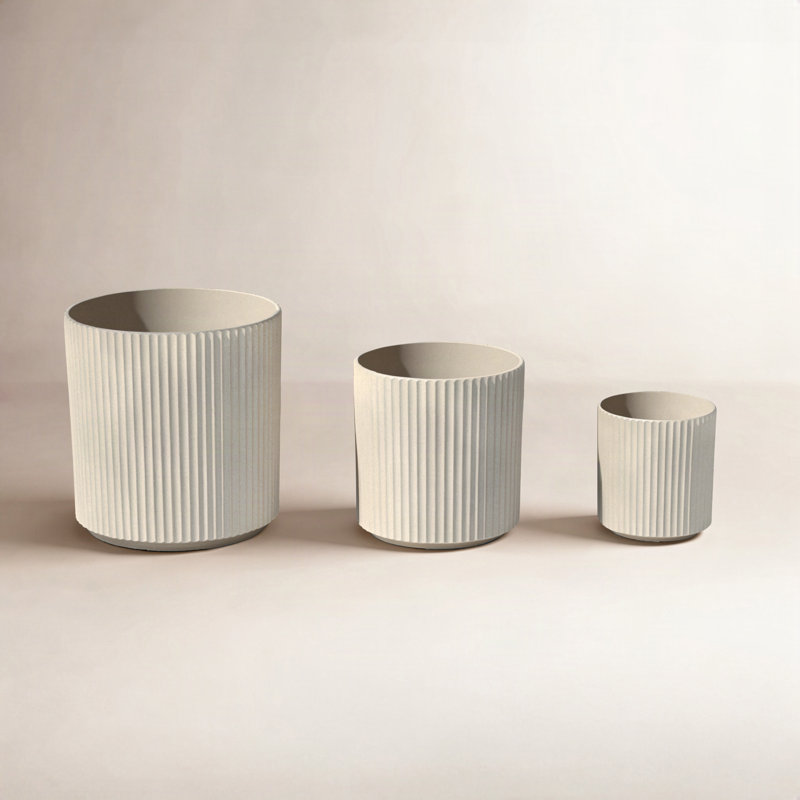 Demi Series Fluted Round Pot Planter, Sand