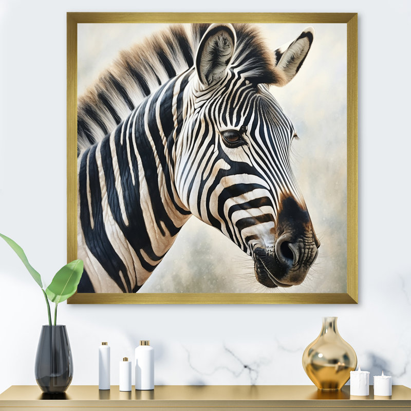Décoration murale zèbre africain II - Animaux, H 36 po x l 36 po x P 1,5 po, Cadre doré à une seule photo