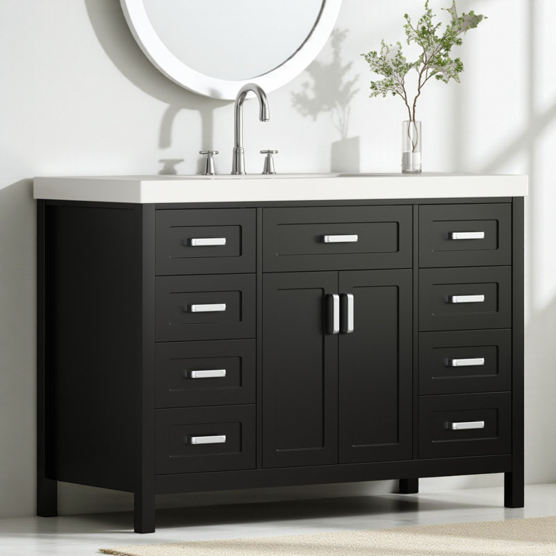 Ensemble de meuble-lavabo simple 47,3 po avec plateau en résine, Noir