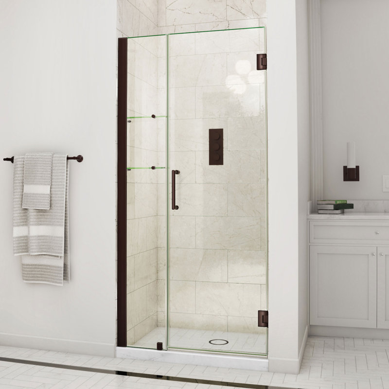 DreamLine Unidoor 39 - l 40 po x H 72 po Porte de douche à charnière sans cadre avec tablettes en bronze huilé