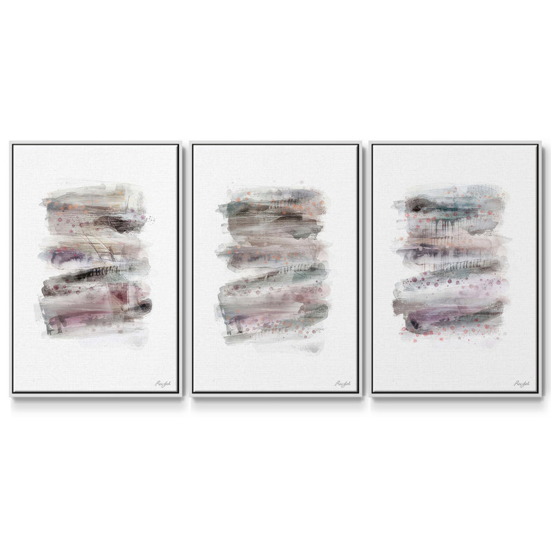 Layers On Layers I - Ensemble de 3 reproductions encadrées sur toile, Blanc, H 40 po x l 78 po