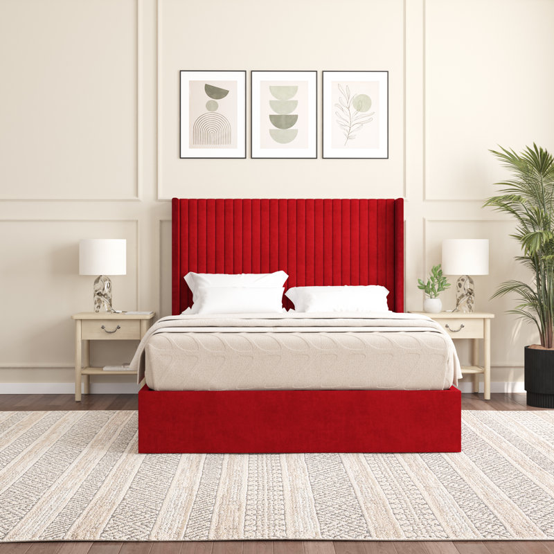 Barkat Upholstered Ottoman Storage Bed, Red, Single (3')