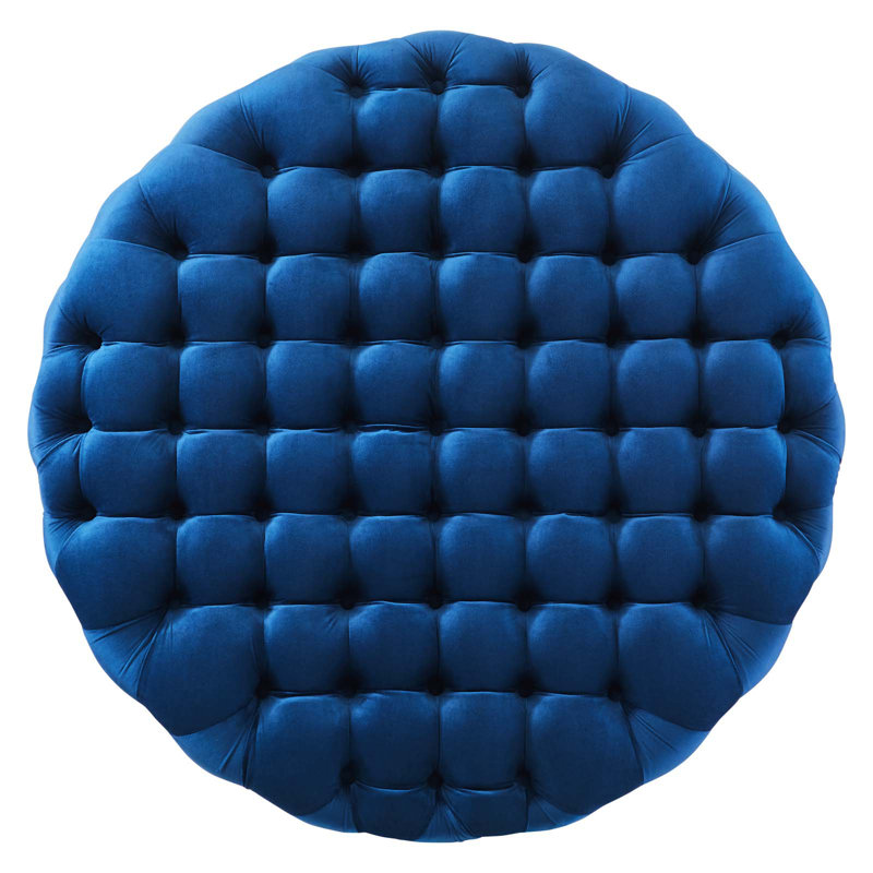Luxurious Navy Velvet Tufted Large Round Ottoman