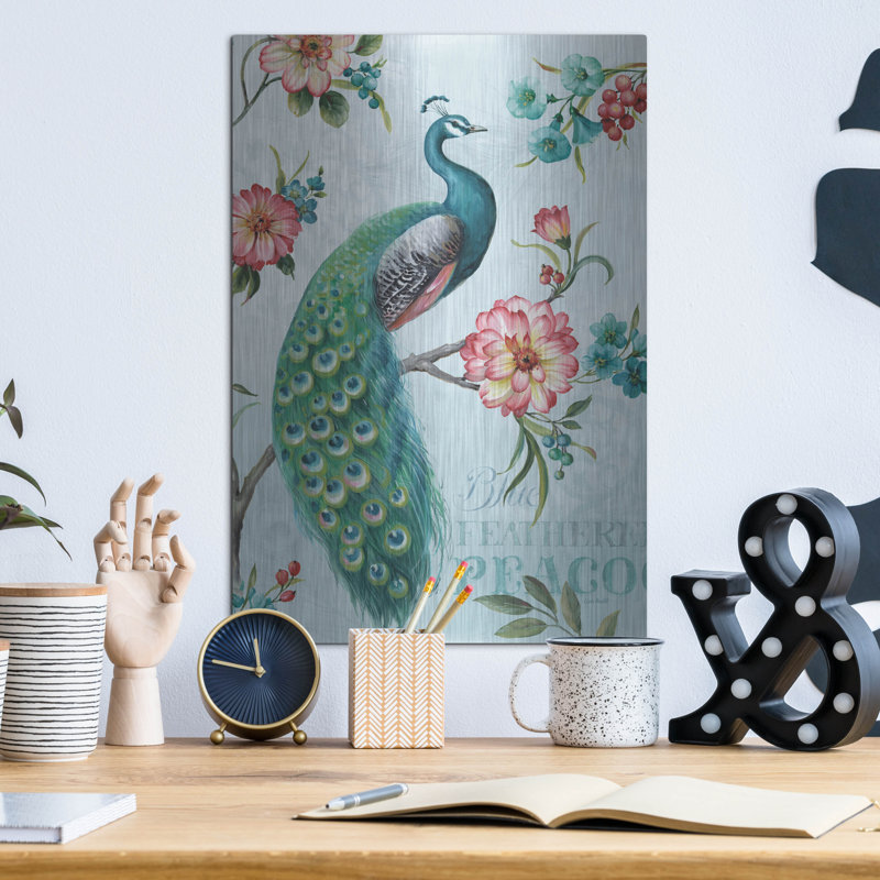 «Blue Feathered Peacock I» par Lisa Audit, H 16 po x l 12 po