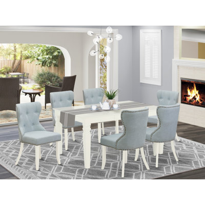 99ED5995A8BF4E3DA5A2B115D17B8465-A Room Fantastic Parson Chairs Fabric Baby Blue Beautiful Mid Century Dining Table With Linen White Color