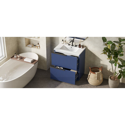 30" Bathroom Vanity with Ceramic Sink and Full-Extension Drawers