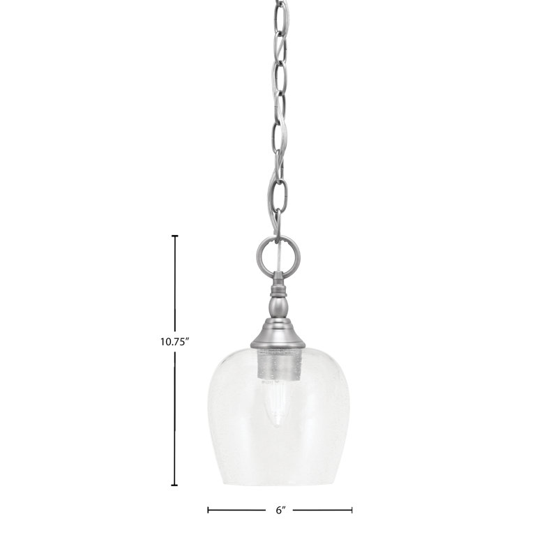 Chain Hung Mini Pendant With Glass, Brushed Nickel