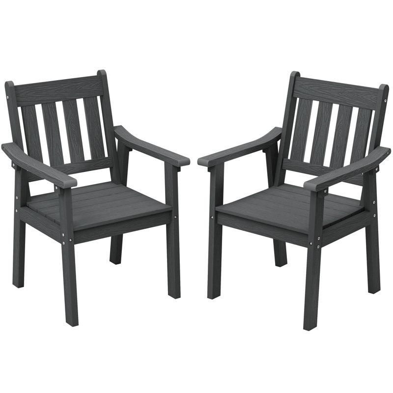 Outdoor Plastic Patio Chairsall Weather Outdoor Dining Chairs With Wide Curved Seat And Backrest （Set Of 2）, Gray