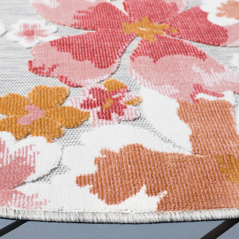 Tapis d'intérieur / extérieur à motif floral Goines, Rond 6 pi 5 po