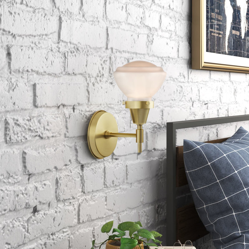 Gayle Armed Sconce, Incandescent, Matte White, Satin Gold