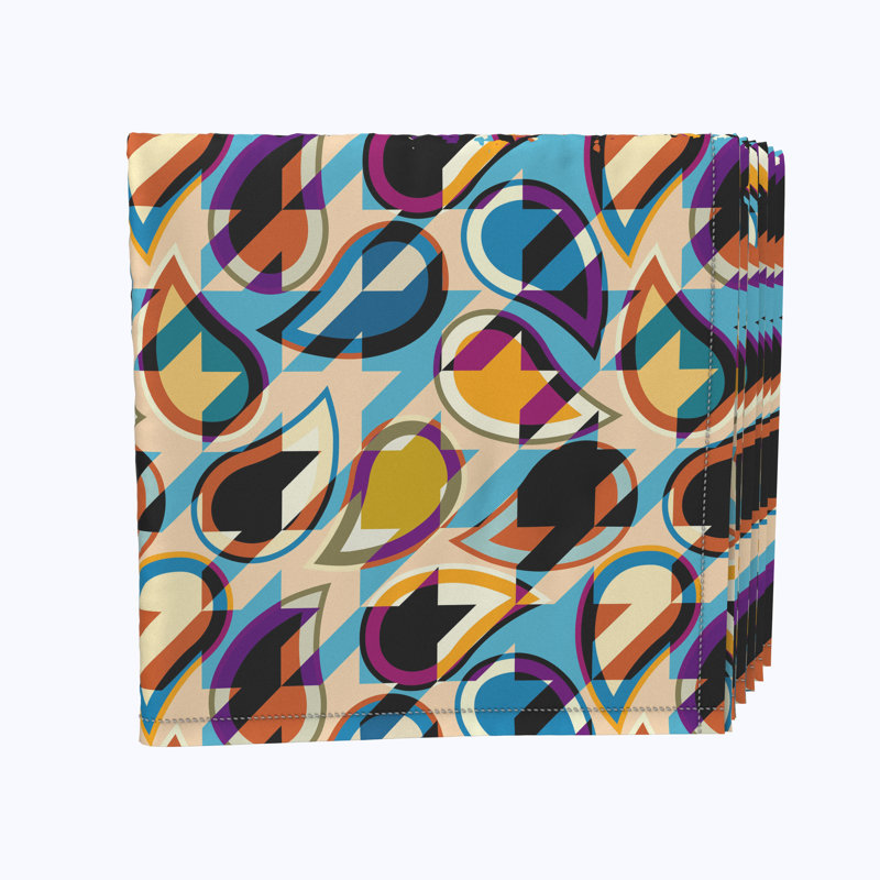 Napkin Set, 100% Milliken Polyester, Machine Washable, Set Of 12, 18X18", Geometric Houndstooth