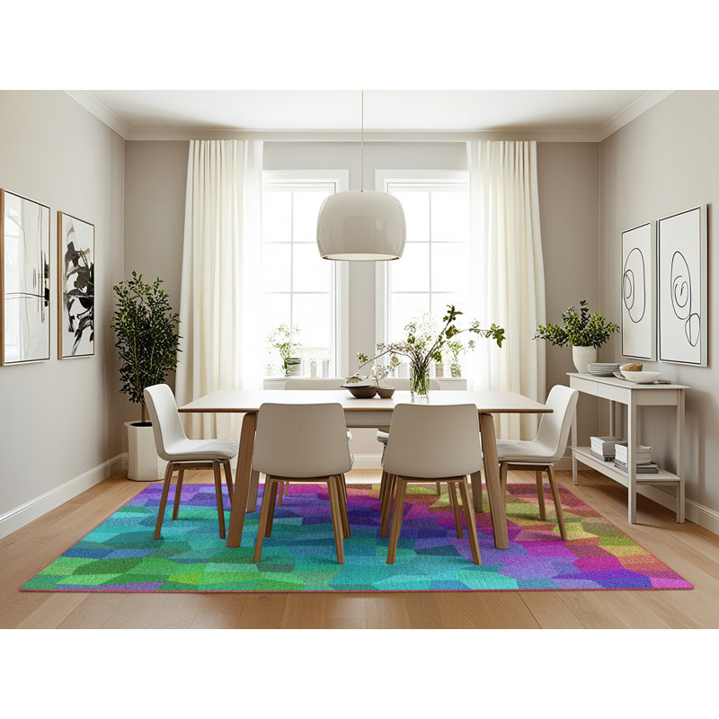 Tapis rose à motifs/bleu aqua/vert zone verte, Rectangle 7 pi x 10 pi