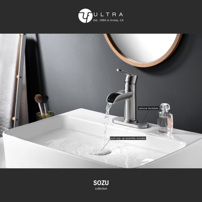 Sozu Collection Single-Handle Short-Vessel Lavatory Bathroom Sink Faucet with Drain Assembly - Brushed Nickel, Brushed Nickel