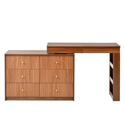  Bureau de coiffeuse avec miroir et lumières, table de maquillage rabattable avec 7 tiroirs, 9 compartiments, 3 tablettes, meuble-lavabo à DEL réglable