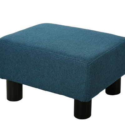 Blue Living Room Foot Stool, Linen Upholstered With Stable Plastic Legs For A Pleasant Seating Experience Footrest Fabric And Legs, Adding Comfort To