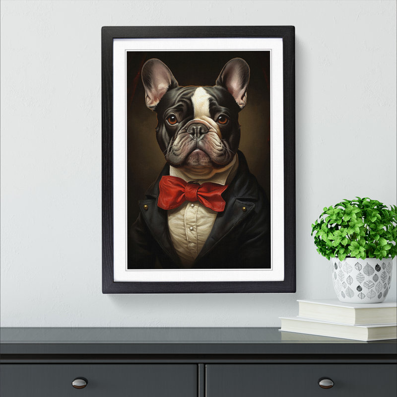 French Bulldog Classicism - Framed Print, 64cm H x 46cm W x 2cm D, Black