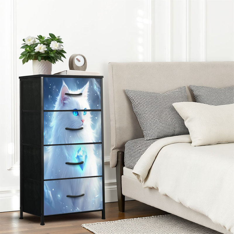 4 Drawer Dresser for Bedroom, Narrow Chest of Drawers, Wooden Top and Study Iron Frame 18"x37.5"-(WxH)