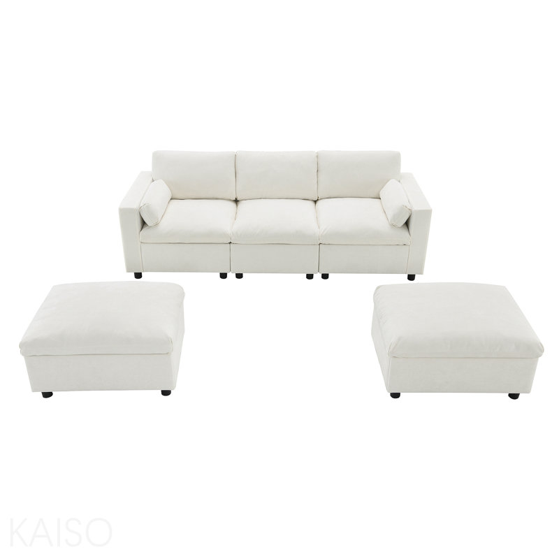 [Vidéo] Canapé modulaire en U de 86,5 po avec poches de rangement, 2 repose-pieds amovibles, coussins pour accoudoirs, combinaison libre, canapé moderne à 5 places pour salon et appartement, chenille, 3 couleurs
