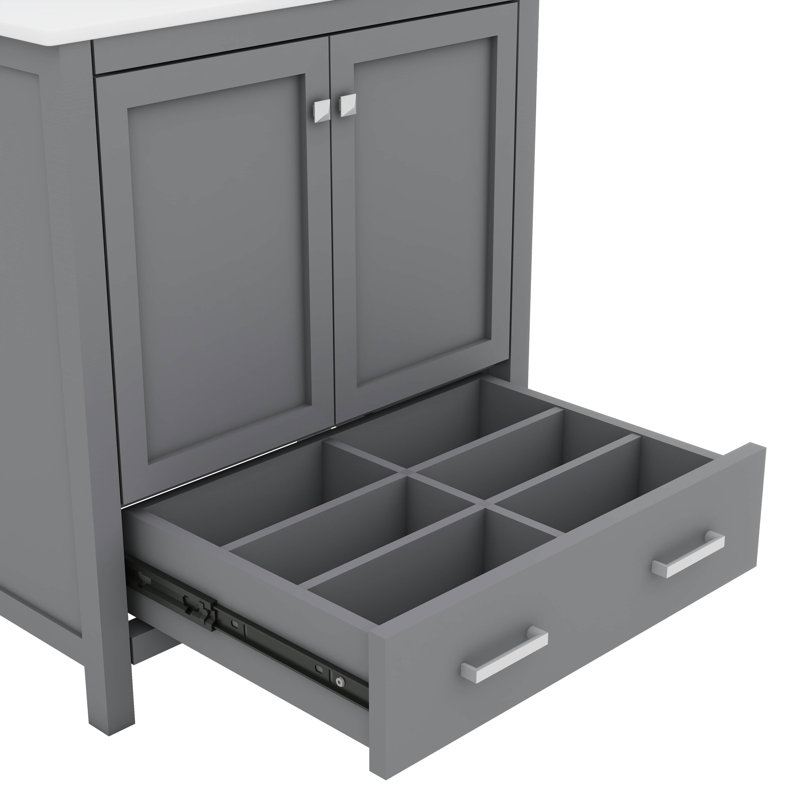 Ensemble de meuble-lavabo encastré 30 po avec 2 portes et 1 tiroir, Gris, 30", Ensemble central de 4 po