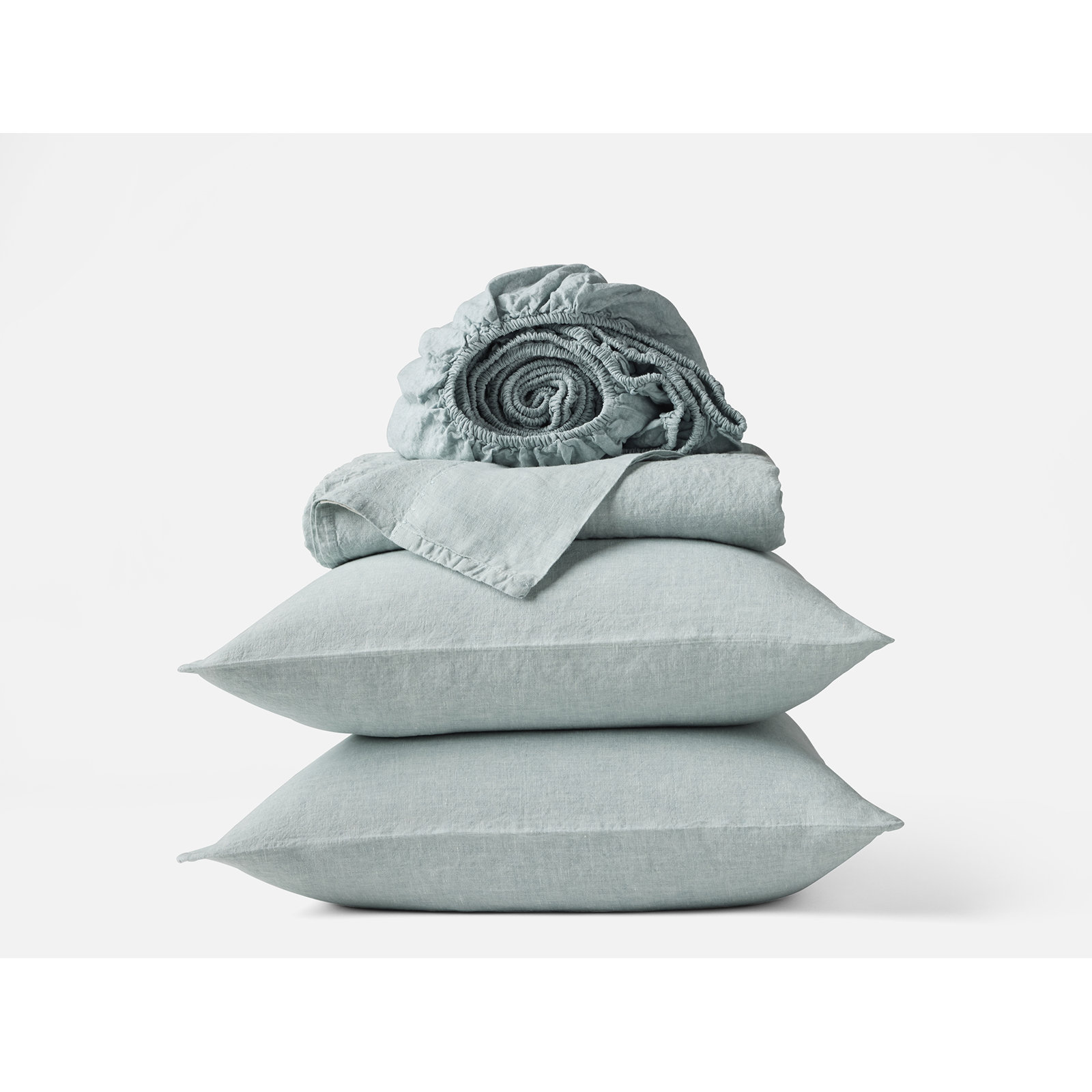 Organic Relaxed Belgian Flax Linen Standard Sheet Set, King Sheet Set with 2 Pillowcases, Pacific Blue Chambray