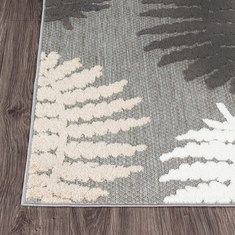 Scribner Floral Leaves Ivory/Gray/Beige Indoor&Outdoor Area Rug, Runner 2' x 7'