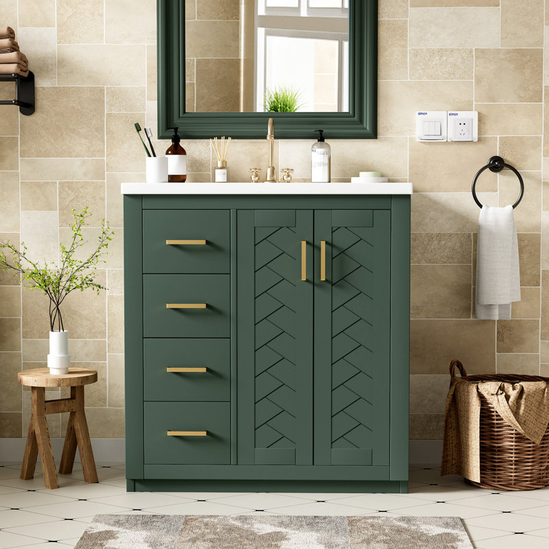 Meuble-lavabo 30 po avec lavabo en céramique, Vert