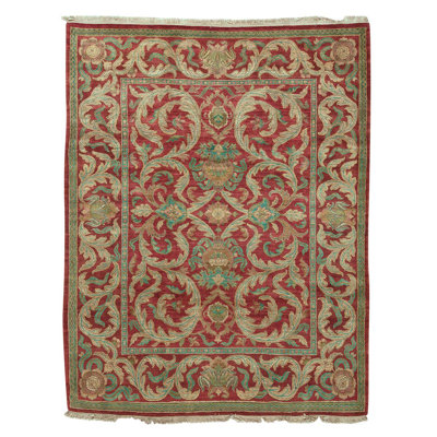 Tapis rouge / beige / vert noué à la main de haute qualité