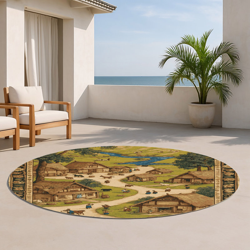 Tapis d'intérieur et d'extérieur brun Persian, Rond 5 pi