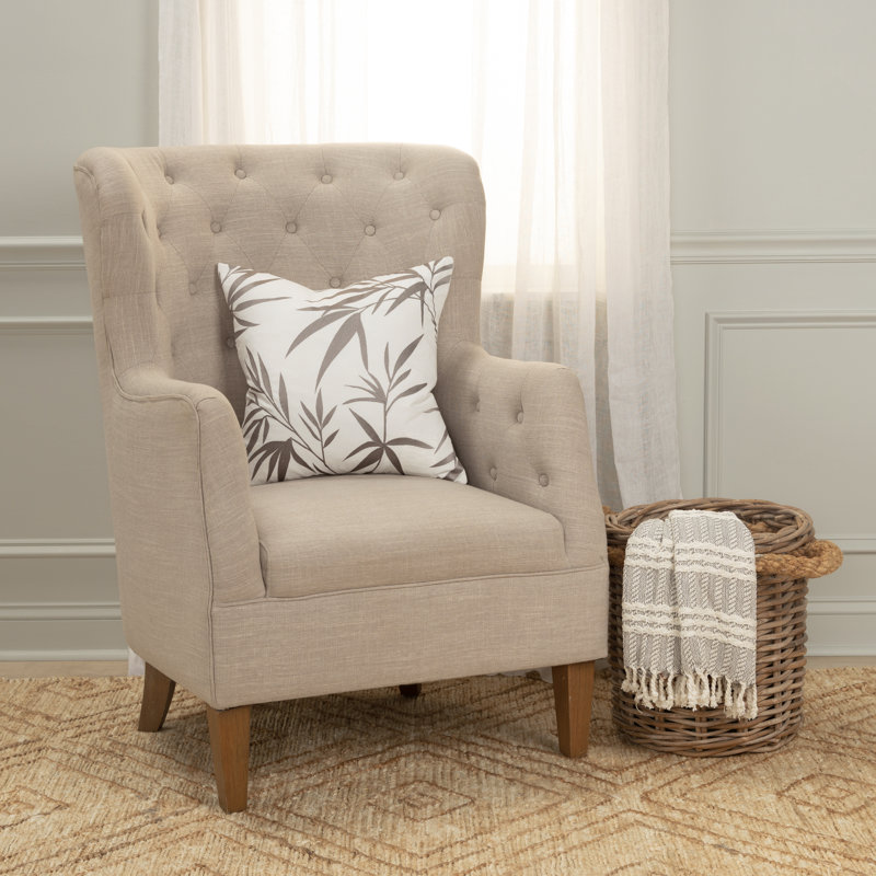 Ivory and Gray Botanical Embroidered Cotton Throw Pillow