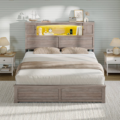 Farmhouse Storage Bed Frame with Bookcase Headboard & 4 Drawers No Box Spring Needed by Wrought Studio