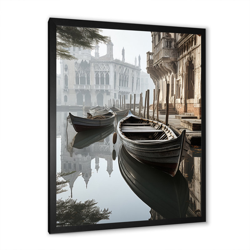 «Gray Canal Reflections In Monicolore I», reproduction sur toile, Cadre photo noir, H 20 po x l 12 po x P 1 po
